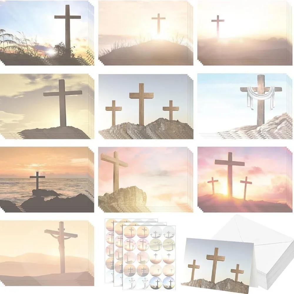 Religious Greeting Cards Set 4x6 with Cross Design Includes Envelopes